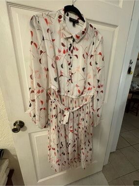 Lane Bryant White Long Sleeve Floral Print Shirt Dress